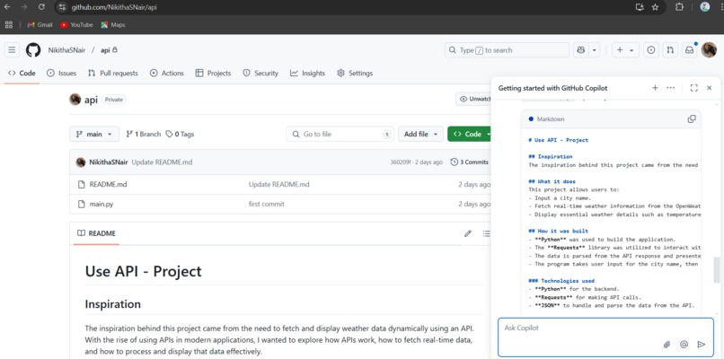 Use github copilot to complete this week's hack – screenshot 1