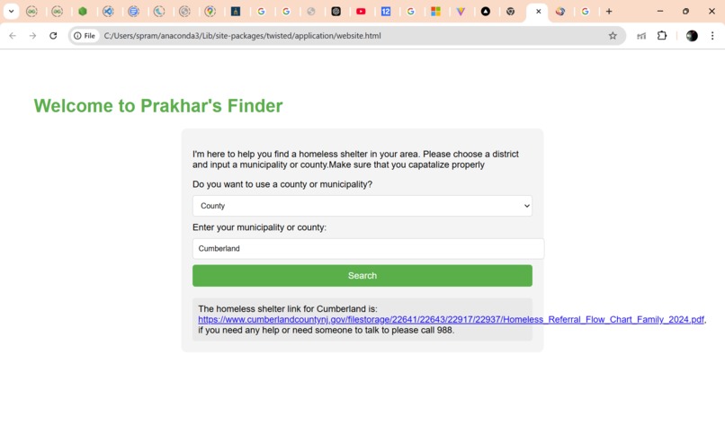 Prakhar's homeless shelter finder – screenshot 1