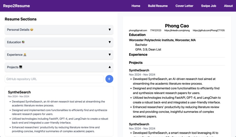 Repo2Resume – screenshot 2