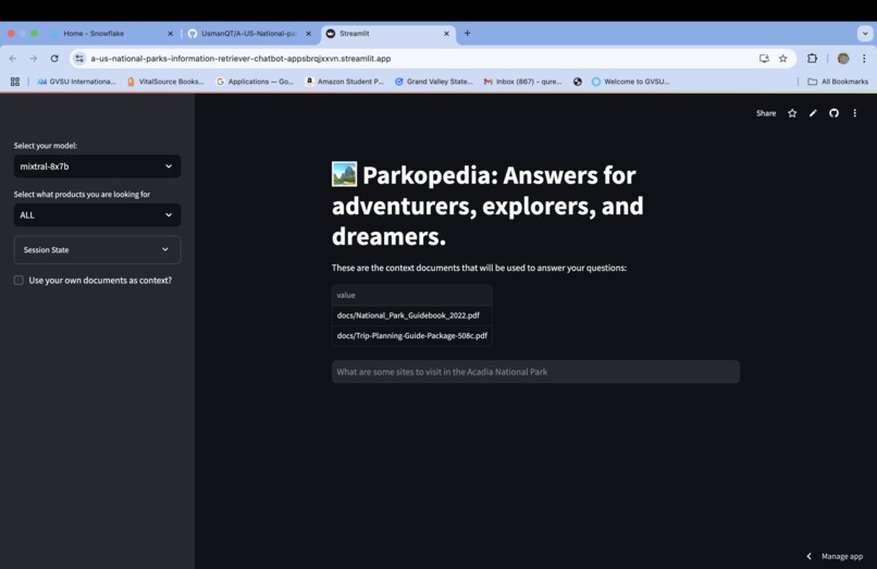 A US National parks Information retriever chatbot – screenshot 1