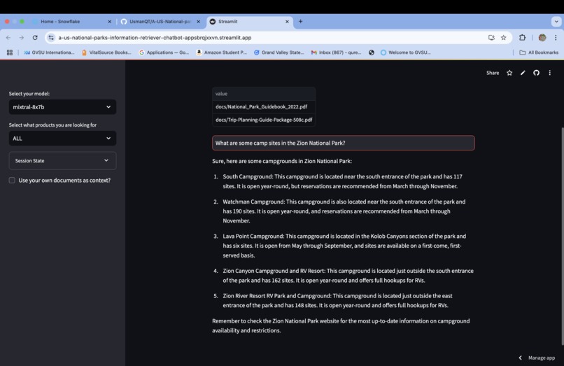 A US National parks Information retriever chatbot – screenshot 3