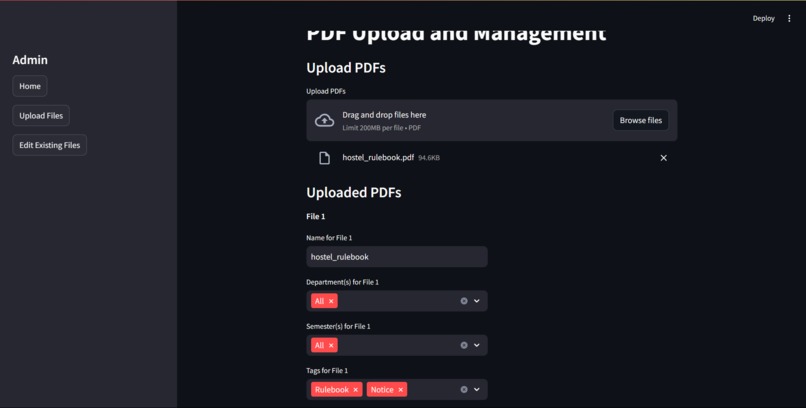 University Chatbot with admin portal – screenshot 2