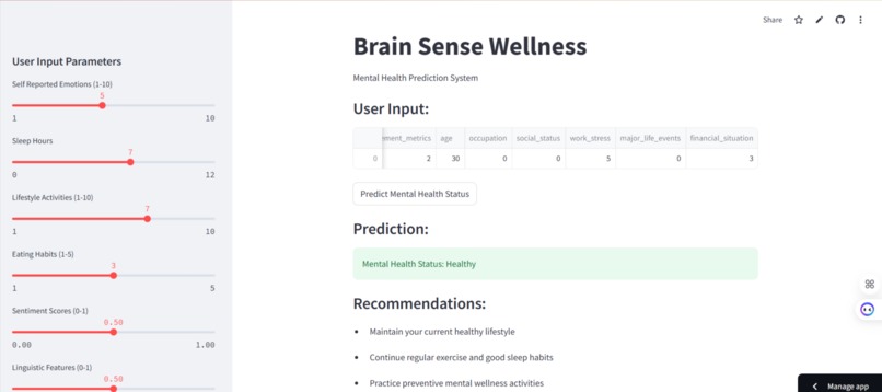 BRAIN SENSE WELLNESS using MACHINE LEARNING – screenshot 1