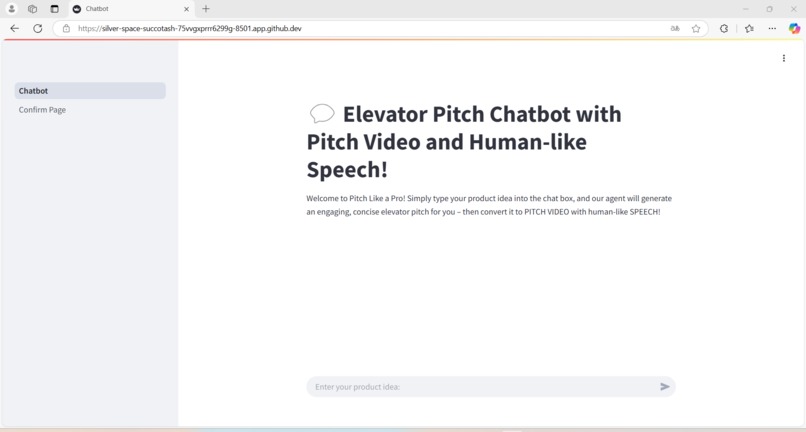 Elevator Pitch Chatbot with Video and Human-like Speech – screenshot 1