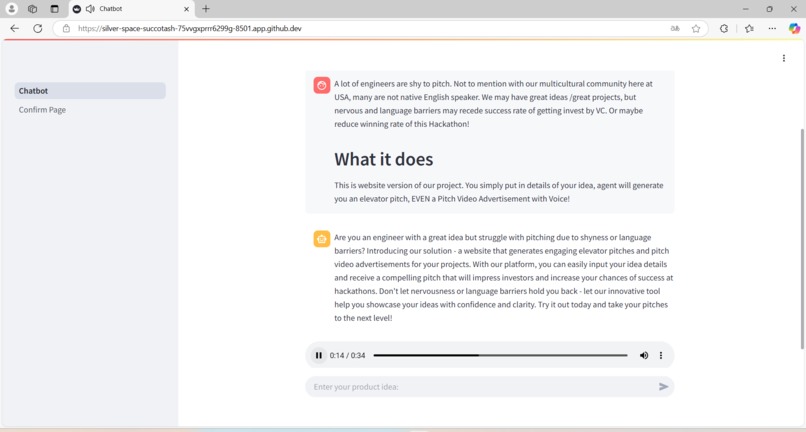 Elevator Pitch Chatbot with Video and Human-like Speech – screenshot 3