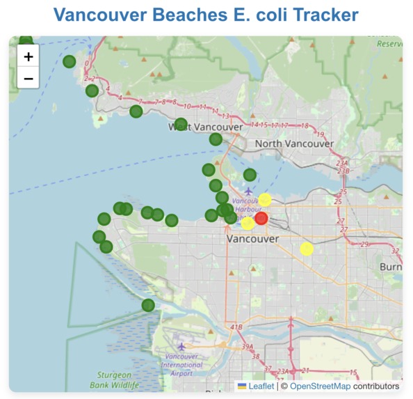 Vancouver Beaches E. Coli Tracker – screenshot 1