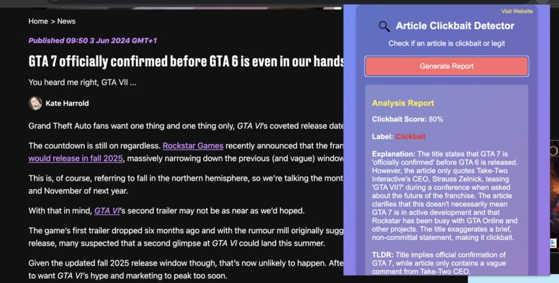 Half-stack-developers - Article Clickbait Detector – screenshot 2