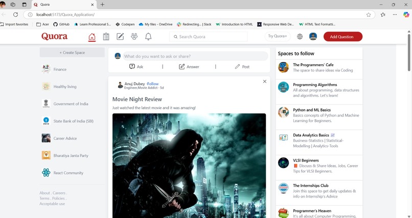 Quora Application – screenshot 1