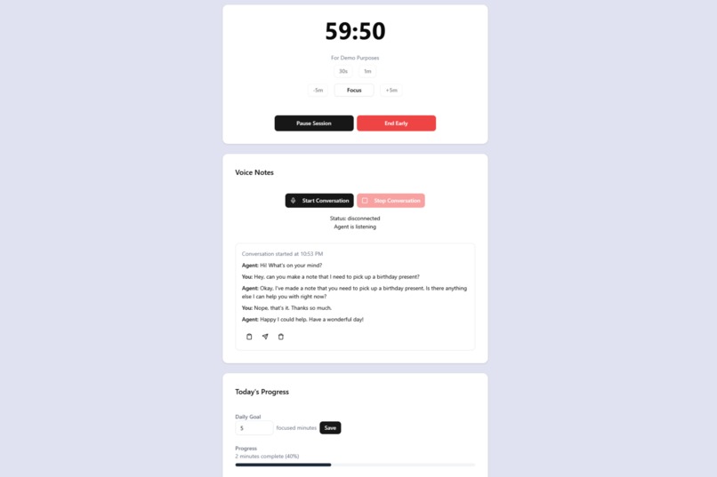 Focused Web App with Voice Agent Using ElevenLabs – screenshot 1