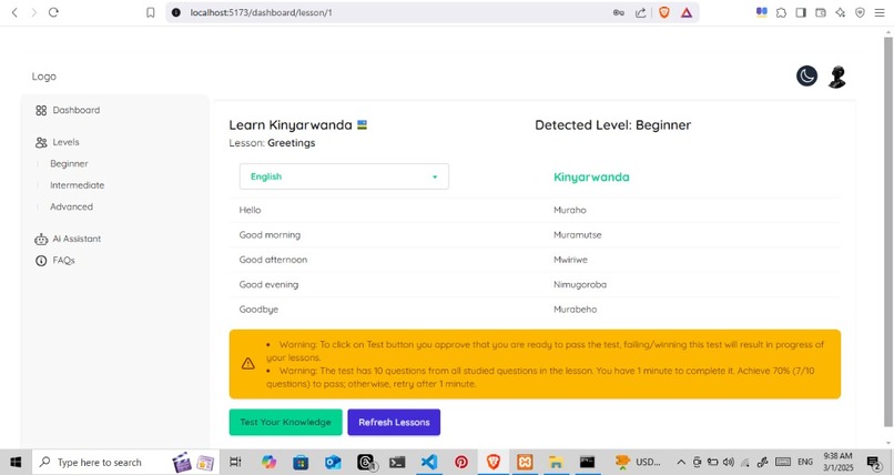 Kinyalearn  – screenshot 1