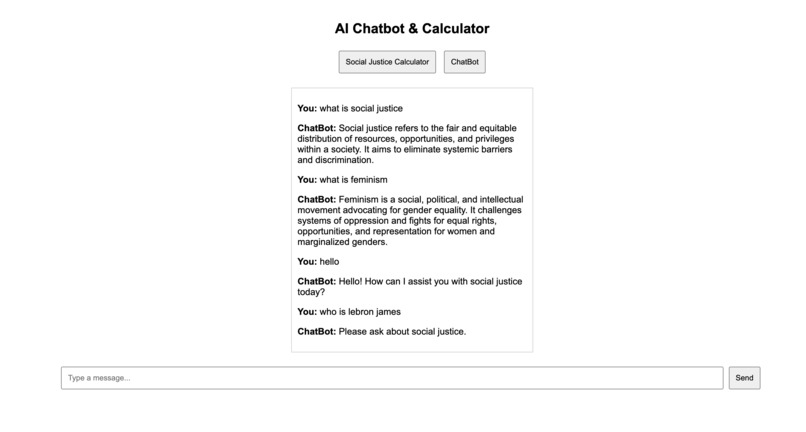 social justice calculator and chat bot – screenshot 1