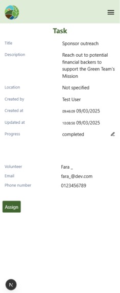 Green Team Volunteer Management application – screenshot 2