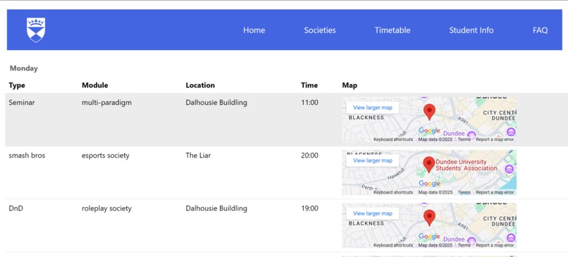 Combined Student timetabling application – screenshot 2