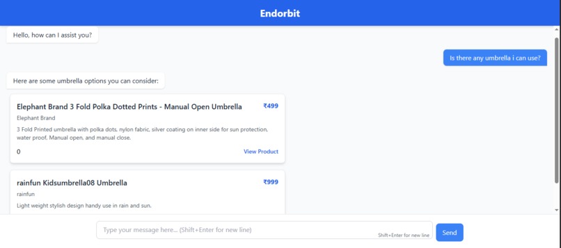 Endorbit (E-commerce chatbot) – screenshot 2