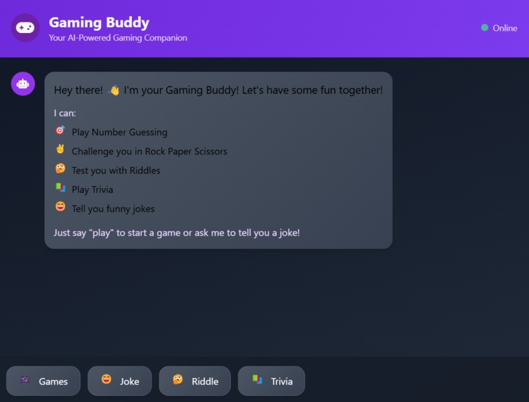 "Gaming Buddy" an entertainment chatbot – screenshot 1