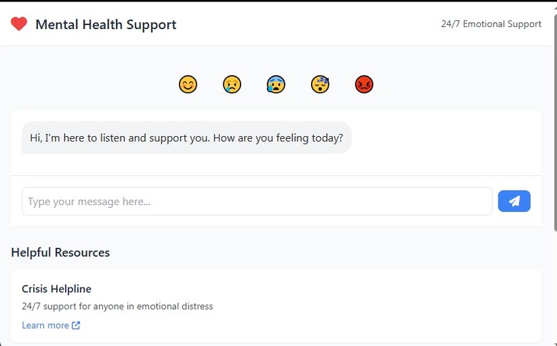 Mental health support chatbot  – screenshot 1