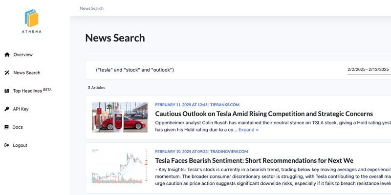 Athena News API – screenshot 1