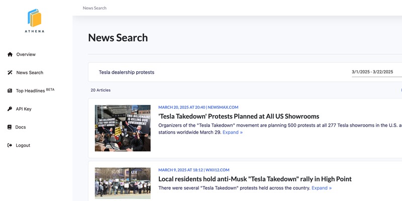 Athena News API – screenshot 2