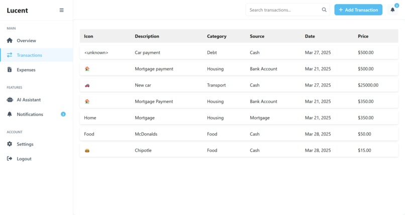 Lucent - AI-Powered Finance Management  – screenshot 3