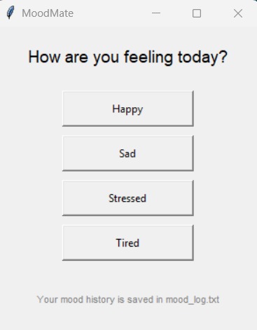 MoodMate – A Smart Mood Companion (Python + Tkinter GUI) – screenshot 1