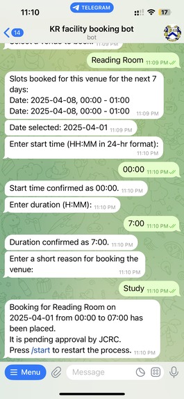 Facility Booking Telegram Bot – screenshot 5