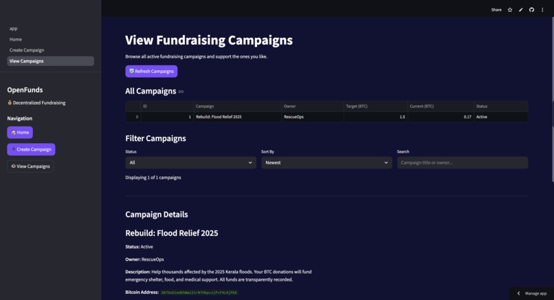 OpenFunds – Decentralized Fundraising App – screenshot 2