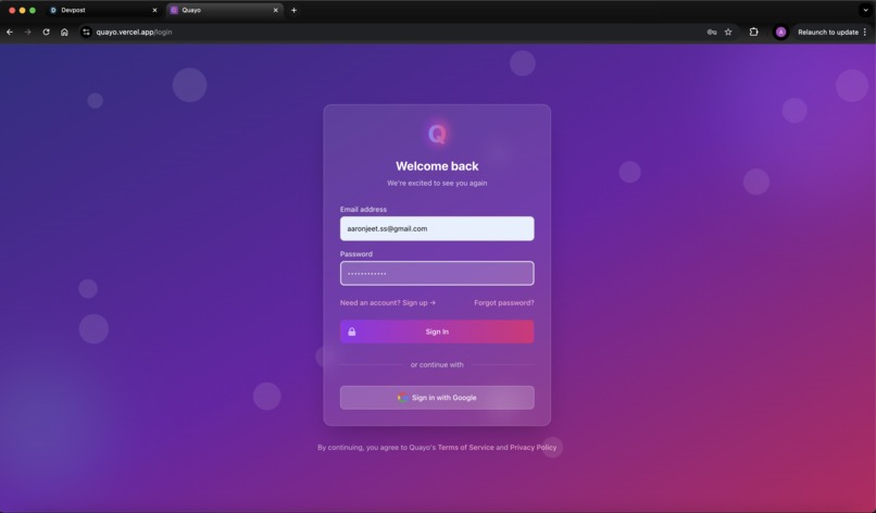 Quayo - A Custom Quiz Building Webapp – screenshot 1