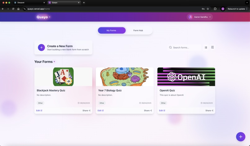 Quayo - A Custom Quiz Building Webapp – screenshot 2