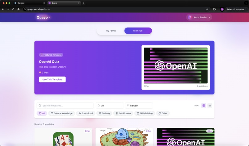 Quayo - A Custom Quiz Building Webapp – screenshot 3