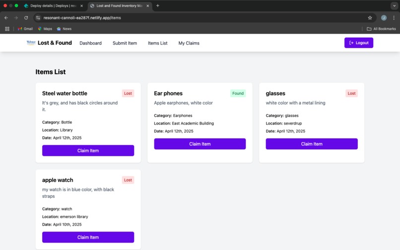 Lost and found inventory management system – screenshot 4