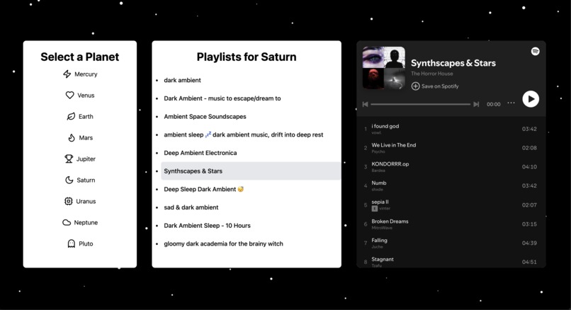 Space Playlist Recommendation – screenshot 3