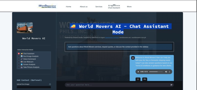 World Movers AI-agent multimodal customer service/marketing – screenshot 1