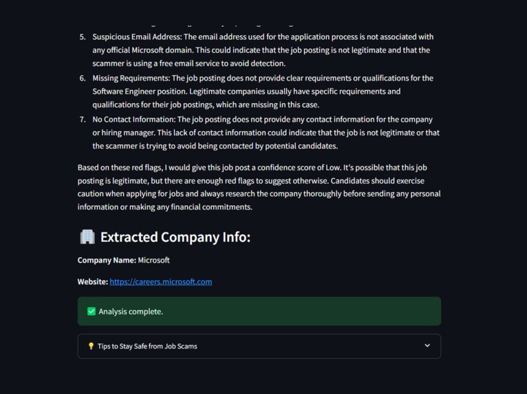 fake job detector  – screenshot 3