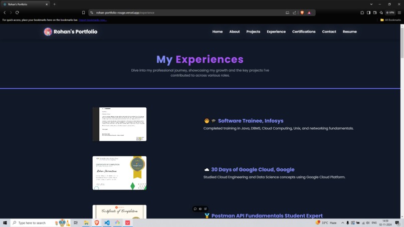 Rohan’s Portfolio – screenshot 2