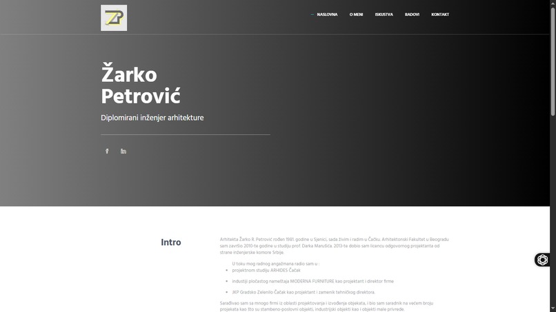 A personal website for Žarko Petrović, an architect – screenshot 1