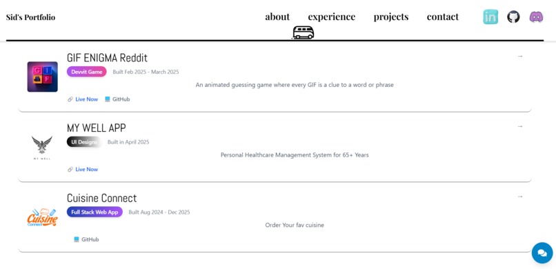 Sid's portfolio – screenshot 2