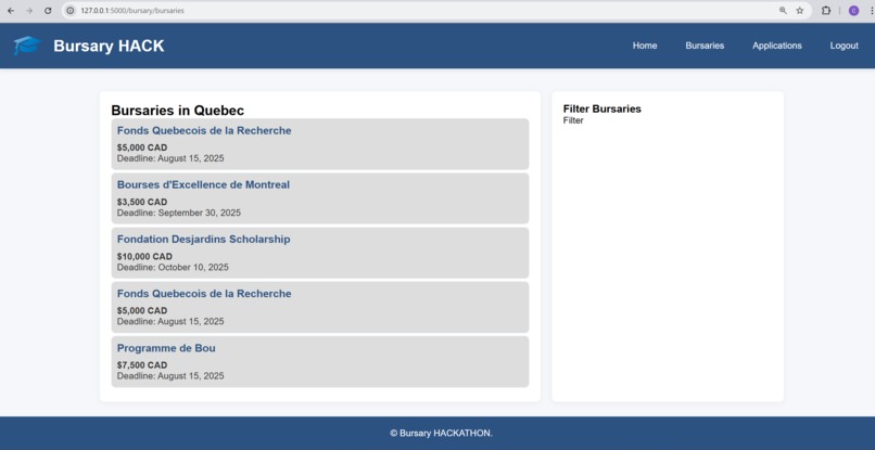 Bursary HACK – screenshot 1