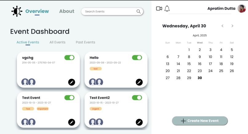 Event Manager Dashboard – screenshot 1