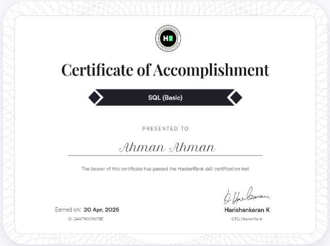 SQL from HackerRank – screenshot 1