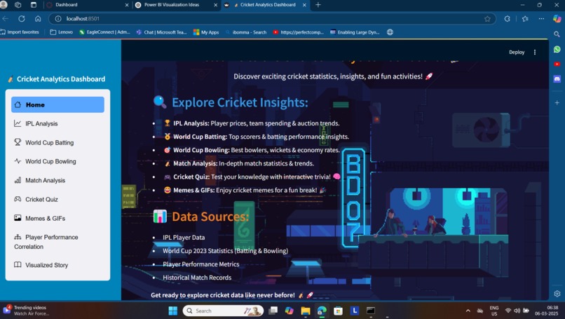 Streamlit Cricket Analytics Dashboard – screenshot 1