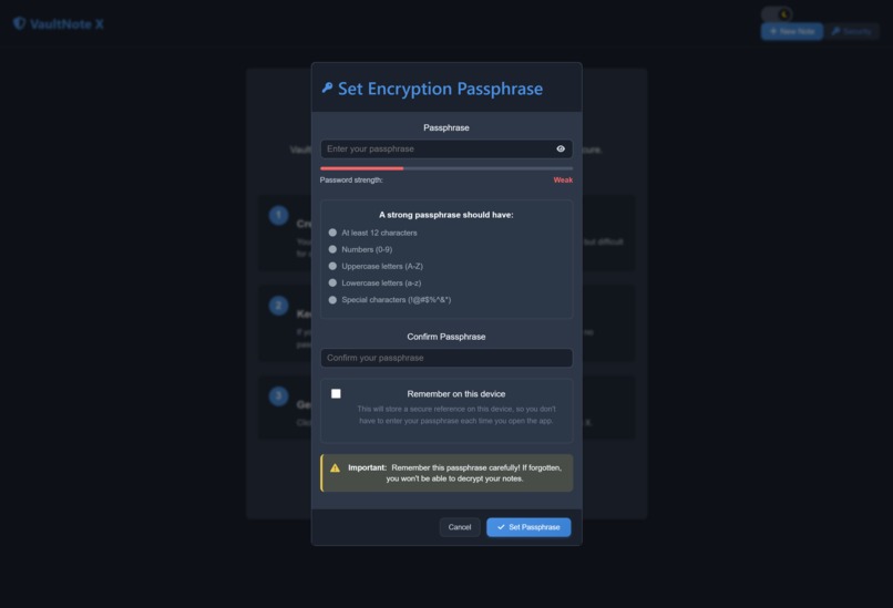VaultNote-X – screenshot 1