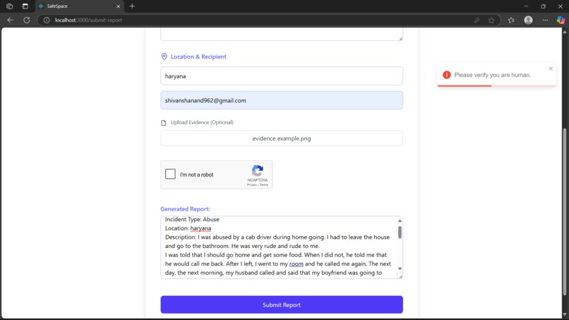 SafeSpace: AI-Powered Incident Reporting for Justice – screenshot 7