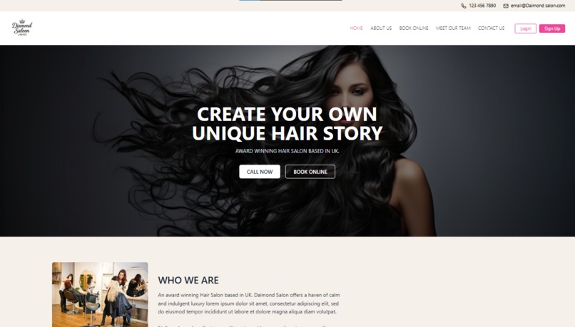 Diamond Salon – Full-Stack Booking Website – screenshot 1