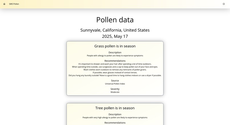 SMS Pollen – screenshot 1