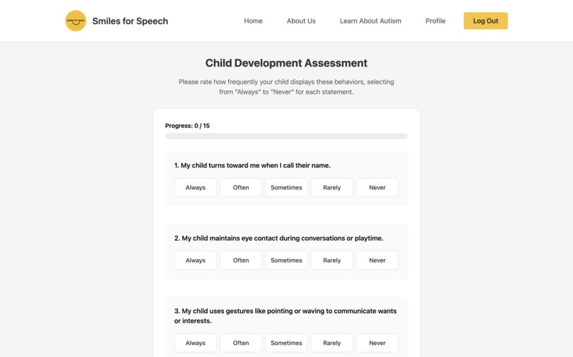 Smiles for Speech: Early Autism Detection Tool – screenshot 2