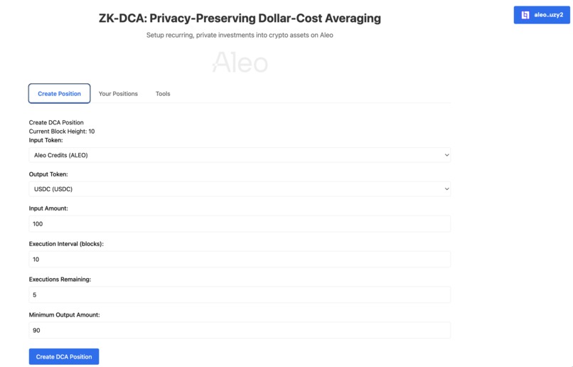 Aleo ZK DCA – screenshot 1