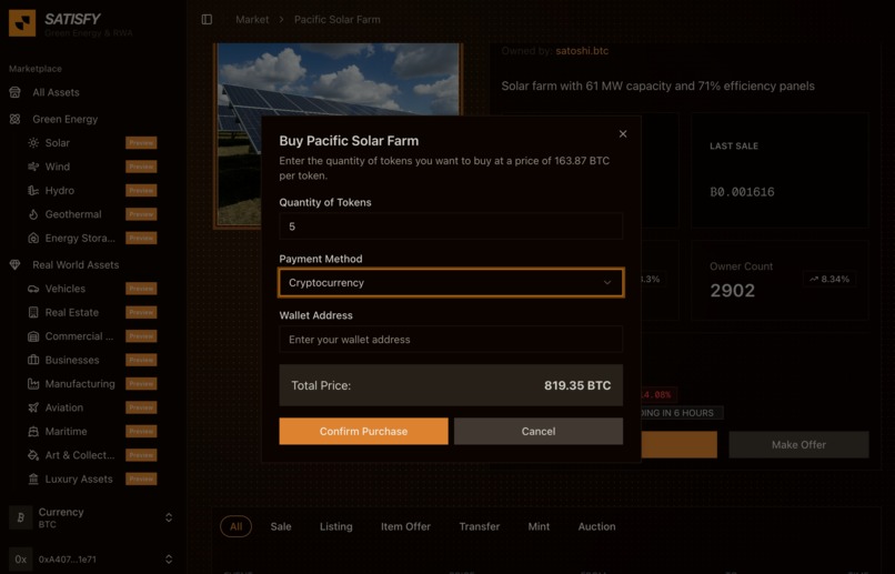 Satisfy - Green RWA on BTC – screenshot 9