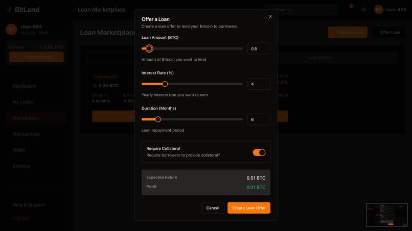 Bitlend (A Bitcoin Lending Application)  – screenshot 1