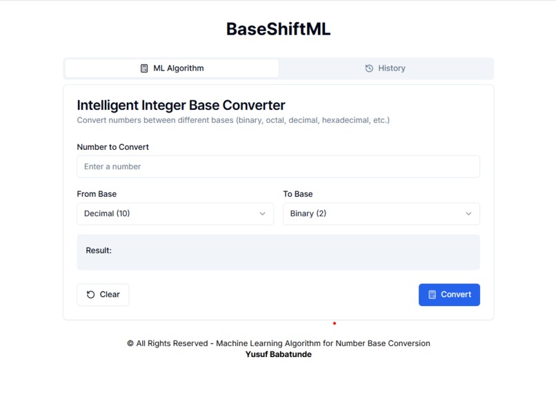 BaseShiftML: Intelligent Integer Base Converter (2–36) – screenshot 1
