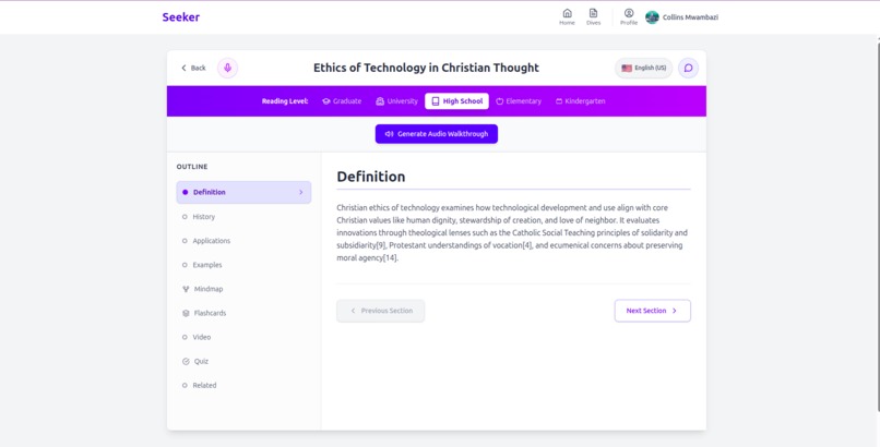 Seeker: Perplexity for learners  – screenshot 2